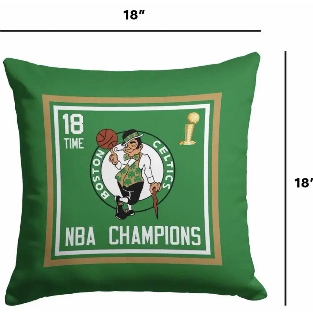 Set of 2 Boston Celtics 18-Time NBA Champions 18” Throw Pillows New Green